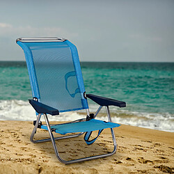 Chaise de Plage Lit Pliable Solenny 4 Positions Bleu Dossier Bas avec Accoudoirs 77x60x83 cm