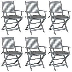 vidaXL Chaises pliables d'extérieur lot de 6 et coussins Bois d'acacia