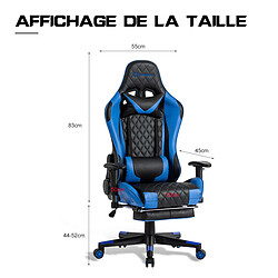 Acheter Chaise Gaming, Fauteuil de Bureau Gamer Ergonomique Foxsport, avec Repose-Pied Siège de Jeu Pivotant en Similicuir, Hauteur et Accoudoirs Réglables Bleu et Noir