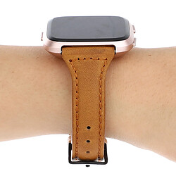 Wewoo Bracelet pour montre connectée Fitbit Versa razy Cheval Texture En Cuir Véritable Marron Clair pas cher