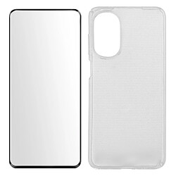 Avizar Coque Motorola Moto G52 et G82 Silicone Gel Souple Film Verre Trempé 9H noir