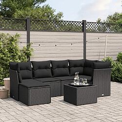 vidaXL Salon de jardin 7 pcs avec coussins noir résine tressée