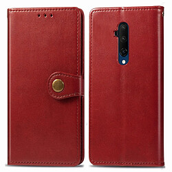 Wewoo Housse Coque Pour One Plus 7T Étui de téléphone en cuir de couleur unie rétro avec lanière et cadre photoemplacement carte et portefeuille et support Rouge