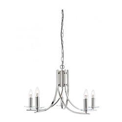 Searchlight Suspension 5 ampoules Ascona, en argent satiné et verre