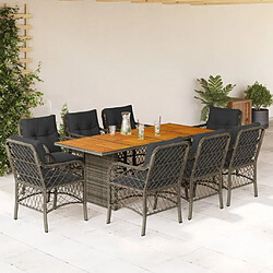 Maison Chic Ensemble à manger d'extérieur 9 pcs avec coussins,Salon de jardin gris résine tressée -GKD437684