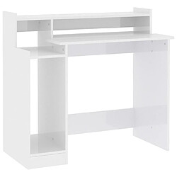 Helloshop26 Bureau table poste de travail meuble d'ordinateur informatique étude lumières LED brillant 97 x 45 x 90cm bois d'ingénierie blanc 02_0023867