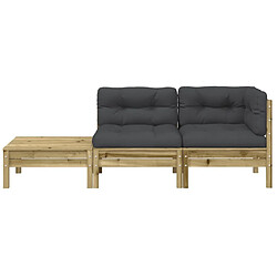 Maison Chic Canapé de jardin avec coussins et repose-pied | Canapé Sofa d'extérieur | Fauteuil terrasse bois pin imprégné -MN40914 pas cher