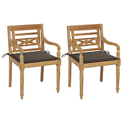 vidaXL Chaises Batavia lot de 2 et coussins taupe Bois de teck massif