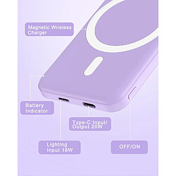 SANAG Batterie Externe Avec Mag-Safe, 5000Mah Batterie Externe Induction, Mini Power Bank Magnetique Sans Fil 20W Pd Charge Rapide Avec Type-C Pour Iphone16/15/14/13/12/Plus/Pro/ /Mini-Violet pas cher