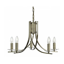 Searchlight Suspension 5 ampoules Ascona, en laiton antique et verre