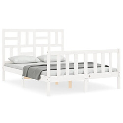 Maison Chic Lit adulte - Cadre Structure de lit avec tête de lit Contemporain blanc petit double bois massif -MN73090