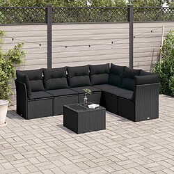 vidaXL Salon de jardin 7 pcs avec coussins noir résine tressée