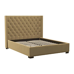 Avis Vente-Unique Lit 180 x 200 cm avec tête de lit capitonnée - Tissu - Beige + Matelas - MASSIMO II