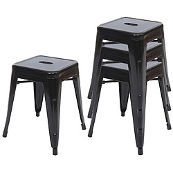 Decoshop26 Lot de 4 tabourets bas design industriel empilables en métal noir 04_0005235