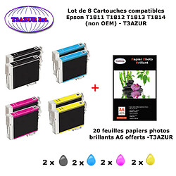 T18XL - 8 cartouches compatibles Epson T1811 T1812 T1813 T1814 pour XP 102, 202, 205, 212, 215, 225, 30, 302, 305- PPA6 -T3AZUR