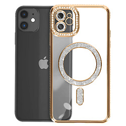 Avizar Coque Diamant pour iPhone 11 Protection MagSafe Contour Strass Dorée