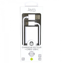 Jaym Pack Chargeur Secteur 1 USB 2.4A - 1,5 mètres + Câble USB vers USB-C S - Collection POP - Blanc pas cher