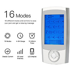 INF Appareil TENS Stimulateur musculaire EMS avec 16 modes de massage Silver