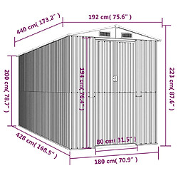 Helloshop26 Abri de jardin cabane cabanon maison de stockage remise extérieur hangar outils robuste clair 192 x 440 x 223 cm acier galvanisé marron 02_0022305 pas cher