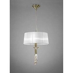 Luminaire Center Suspension Tiffany 3+1 Ampoule E27+G9, laiton antique avec Abat jour blanc & cristal transaparent