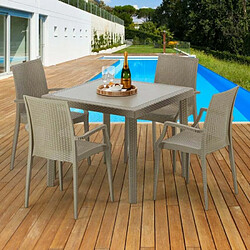 Grand Soleil Table carrée beige + 4 chaises colorées