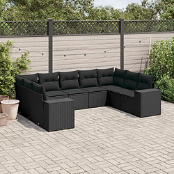 Maison Chic Ensemble Tables et chaises d'extérieur 9 pcs avec coussins,Salon de jardin noir résine tressée -GKD471279