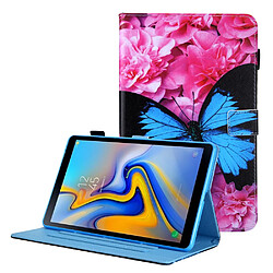 Etui en PU texture croisée avec support et porte-carte Fleur rouge/papillon bleu pour votre Samsung Galaxy Tab A8 10.5 2021 SM-X200/X205