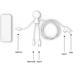 SANAG Câble Multi Chargeur Usb Et Batterie Externe 7000Mah -Câble Multi Usb 4 En 1 Usb C, Usb, Lighting Et Micro Usb Et Batterie Externe Charge Rapide - Mr Bio Pack Hepta Blanc