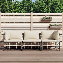 Maison Chic Salon de jardin 3 pcs + coussins - Mobilier/Meubles de jardin - Table et chaises d'extérieur anthracite résine tressée -MN50757