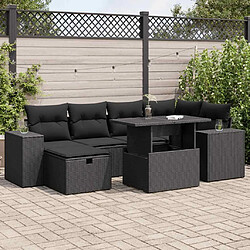 vidaXL Salon de jardin 8 pcs avec coussins noir résine tressée