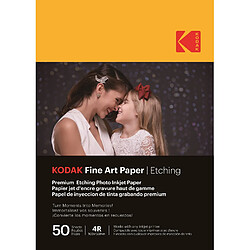 KODAK Fine Art Paper / Etching - Pack de 50 feuilles de papier photo haut de gamme texturé - Format 10 x 15 cm (A6) - Finition mate effet gravure - 210 gsm - Compatible toute imprimante jet d'encre - Blanc