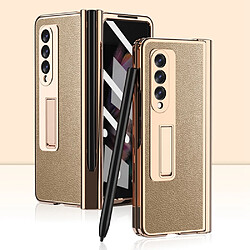 Coque en TPU + PU texture litchi avec béquille et porte-stylo or pour votre Samsung Galaxy Z Fold3 5G