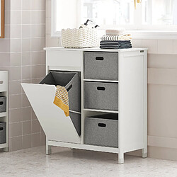 SoBuy BZR77-W Meuble Bas de Salle de Bain, Armoire à Linge avec Sacs à Linge, Corbeille à Linge, Coffre à Linge 