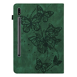 Etui en PU impression de papillons avec porte-carte vert pour votre Samsung Galaxy Tab S7