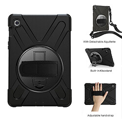 Coque en TPU + Silicone Combo pivotant à 360 degrés en forme de X noir avec béquille et sangle pour votre Samsung Galaxy Tab S5e SM-T720