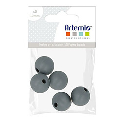 Artemio 5 perles silicone rondes - 10 mm - gris