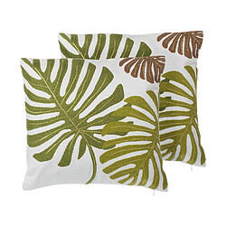 Beliani Lot de 2 coussins ZENOBIA Coton 45 x 45 cm Motif de plante Vert foncé