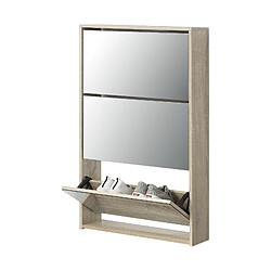 Meuble à Chaussure Lund Miroir 103 x 63 x 17cm Effet Chêne [en.casa] 