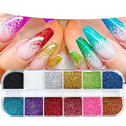 Miroir 12 Couleur 12 Grille Nail Glitters Nail Art Pigment pour Décoration Fard À Paupières Maquillage Accessoires UV Gel pas cher