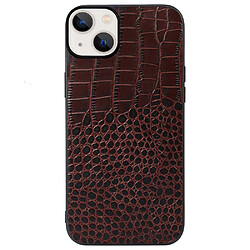 Coque en cuir véritable texture crocodile marron pour votre iPhone 13 6.1 pouces