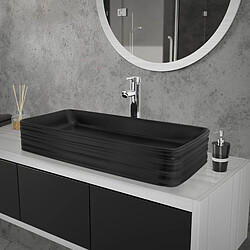 ML-Design Vasque à poser céramique noir lavabo avec garniture de vidage noir 68x38x12 cm