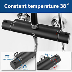 Cecipa max 38 °C Colonne de Douche Thermostatique avec Mitigeur, Ensemble de Douche Thermostatique Réglable en Hauteur Noir+Chrome,EU Modèle