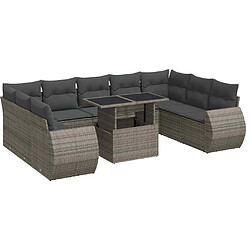 vidaXL Salon de jardin avec coussins 10 pcs gris résine tressée