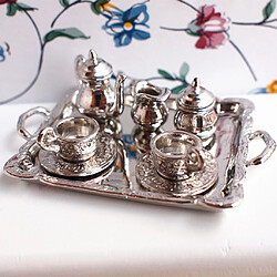 10 pièces 1:12 maison de poupée en miniature argent métal thé cafetière vaisselle