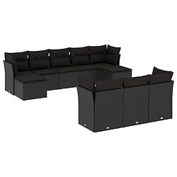 vidaXL Salon de jardin 10 pcs avec coussins noir résine tressée