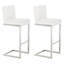 Decoshop26 Lot de 2 tabourets de bar design moderne support en acier inoxydable assise en PVC blanc 10_0004385