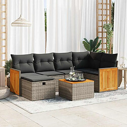 vidaXL Salon de jardin avec coussins 7 pcs gris résine tressée