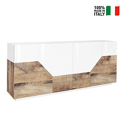 Ahd Amazing Home Design Buffet bois blanc 4 compartiments 200x43cm salon meuble cuisine Hariett Wood