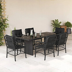 vidaXL Ensemble à manger de jardin coussins 7pcs Noir Résine tressée