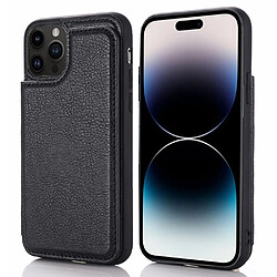 Coque en TPU + PU anti-rayures, anti-chutte avec béquille et porte-cartes pour votre iPhone 14 Pro - noir